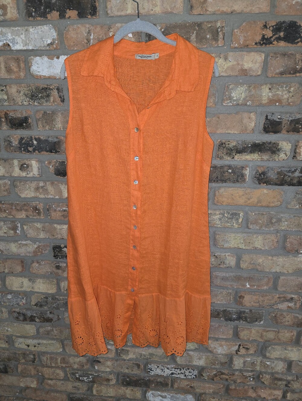 Linen Sleeveless Button-Front Midi Dress - Orange